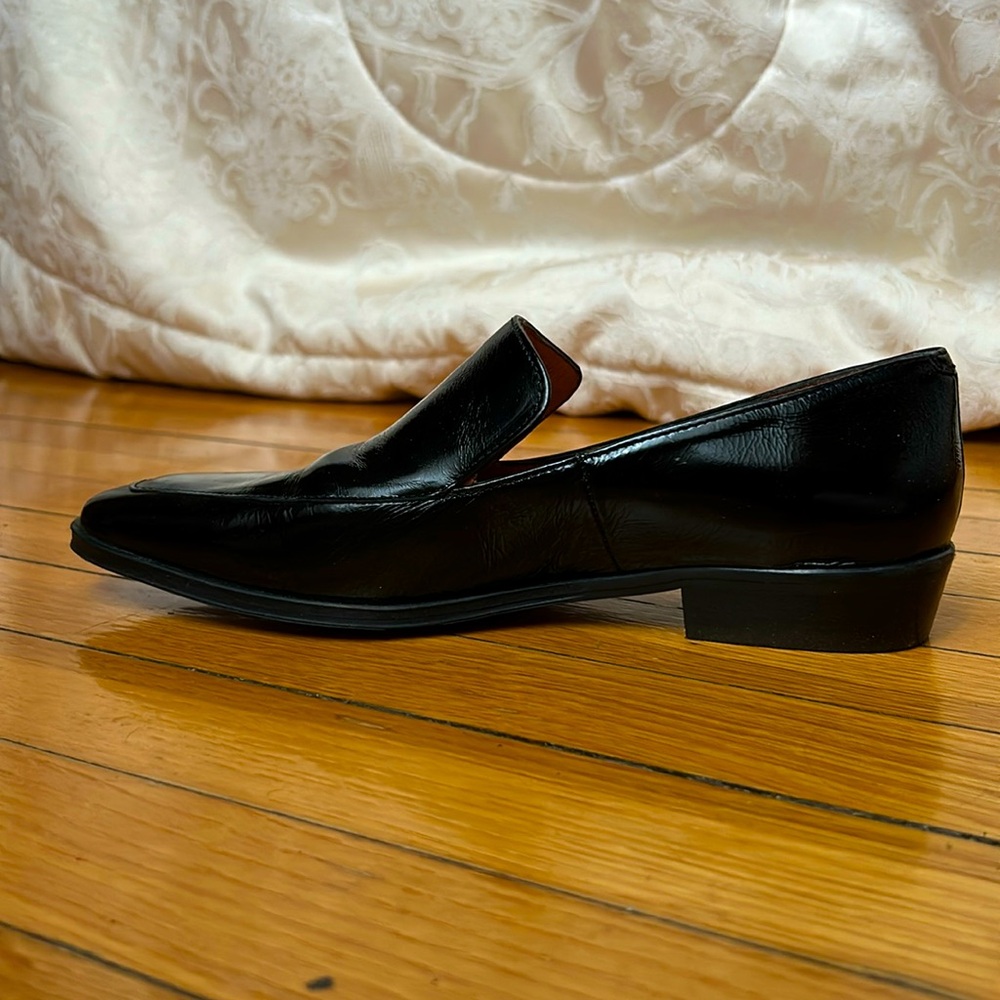 Black pointy leather loafer dress shoes